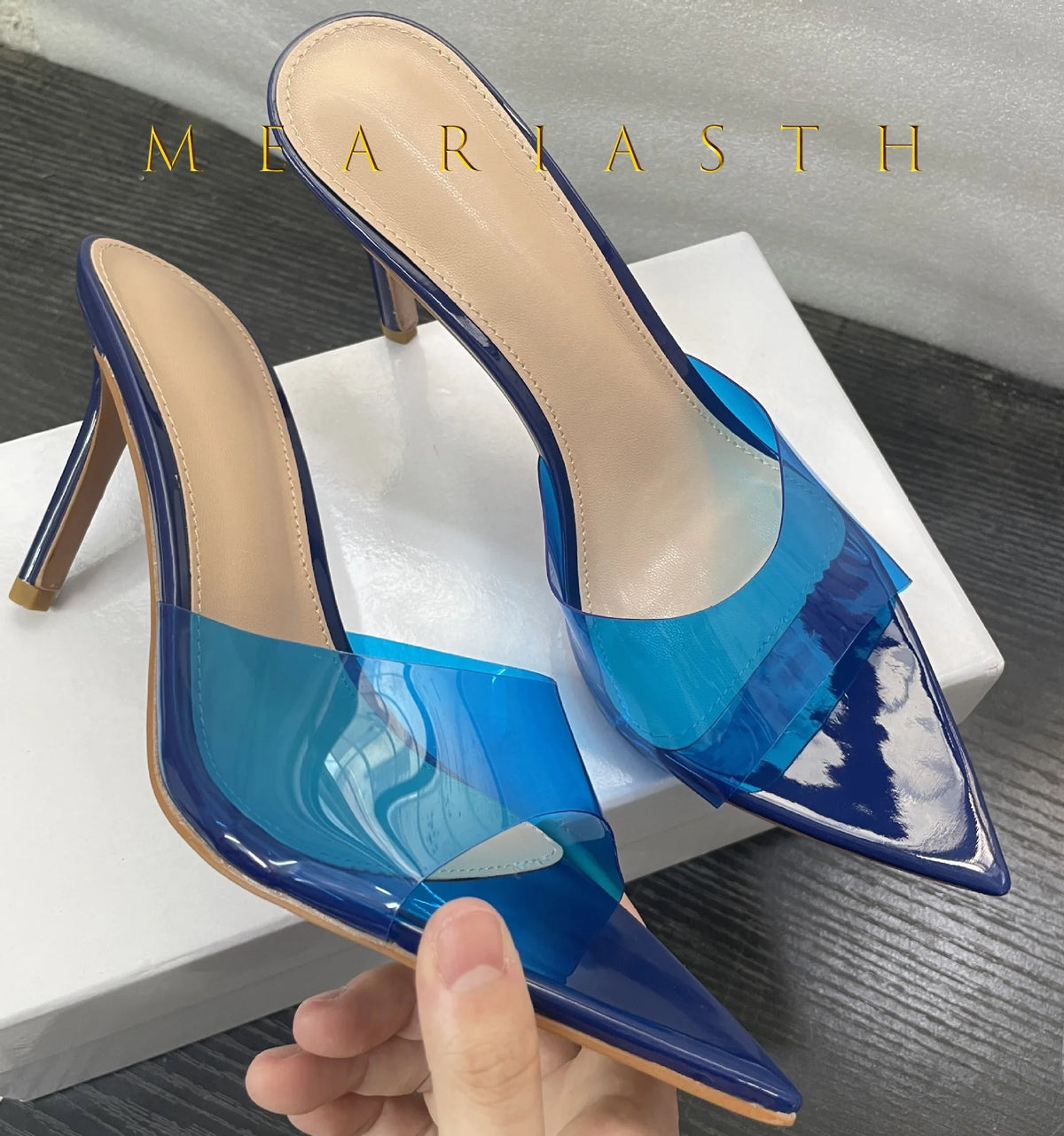 2025 New Summer Women's High-heeled Sandals Transparent High-heeled Slippers Stiletto Pointed Toe Slip-on High-heeled Sandals