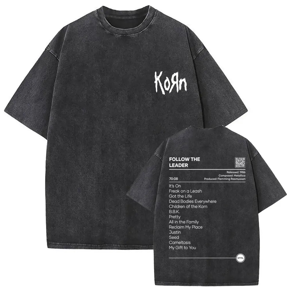 New Washed Vintage Alternative Nu Metal Rock Band Korn Print Tshirt Men Oversized T-shirts Male Fashion T Shirts Y2k Streetwear