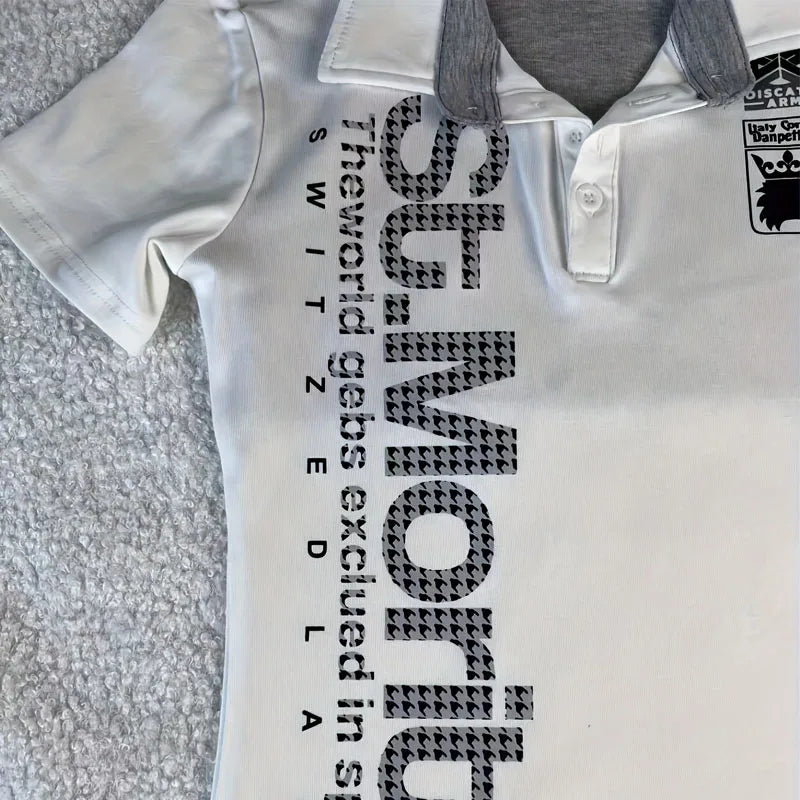 Y2k T-shirt Polo Goth Punk Vintage 2000s Letter Print Slim Short Sleeve Aesthetic Harajuku Streetwear Summer Chic Grunge Emo Tee