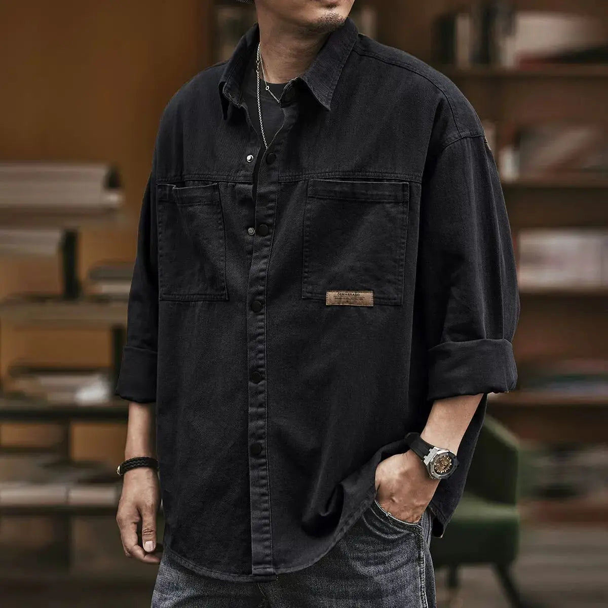 Retro Loose Workwear Jacket Spring and Autumn New Men's Pure Cotton Long Sleeve Casual Shirt American Trendy Shirt