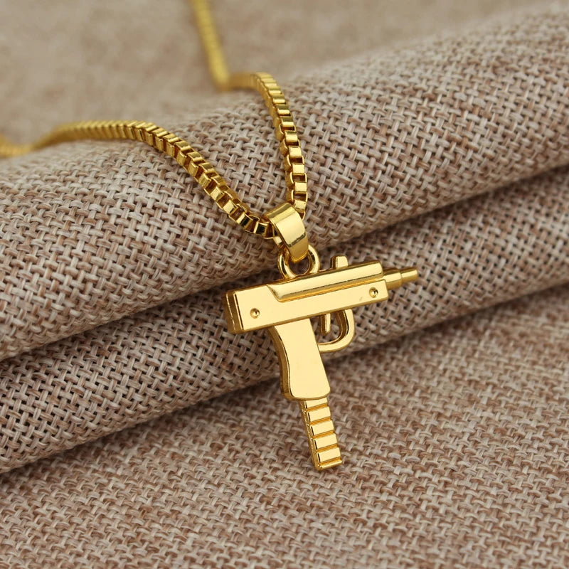 Gothic Gun Shaped Pendant Necklace Trendy Male Punk Hip Hop Chain Jewelry for Women Men Club Bar Party Accessory