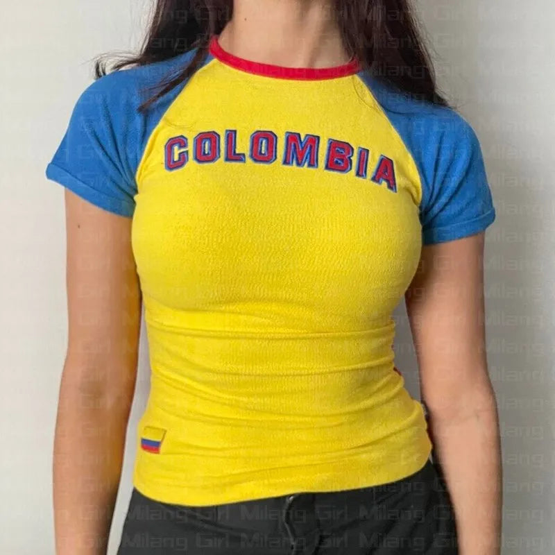 Y2k Women's T-shirt Embroidery Brazil Alphabet Print Baby Tee 2023 Aesthetic Kawaii Fashion Crop Tops Harajuku Short Sleeve Emo