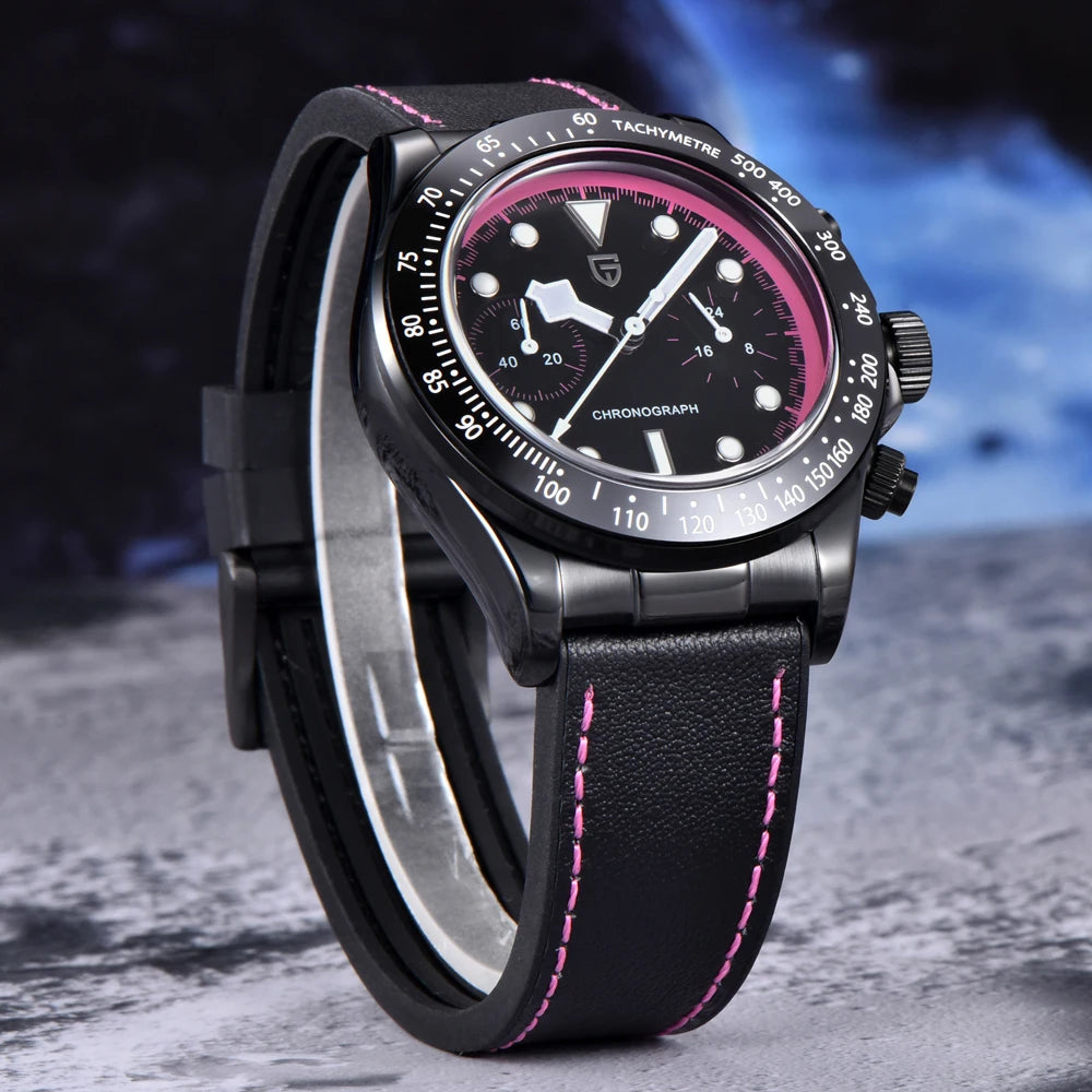 PAGANI DESIGN Pink Panda Men's Watch Quartz Wristwatches Luxury Speed Chronograph Watch For Men AR Sapphire Waterproof Luminous
