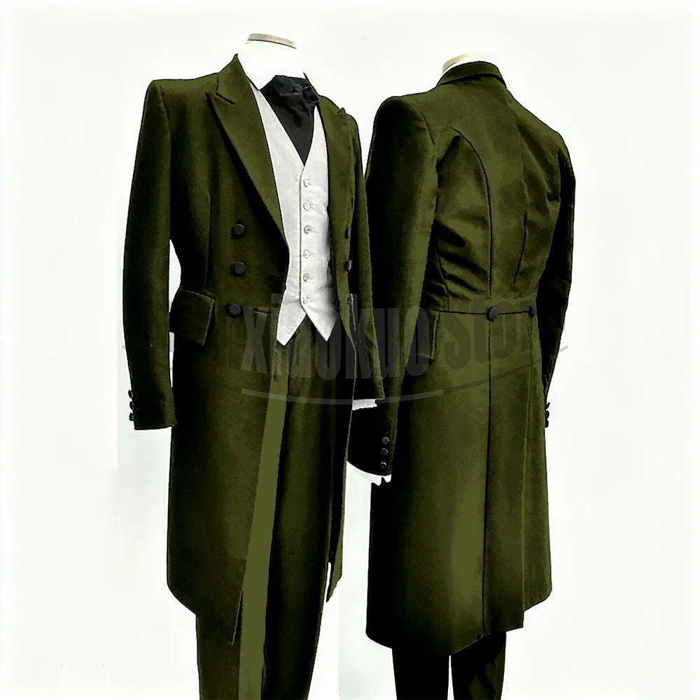 Men Suits Black Fashion Wedding Tailcoat Groom Chic Peak Lapel Double Breasted Male Suit 3 Pieces (Blazer+Vest+Trousers)