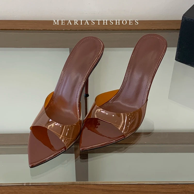 2025 New Summer Women's High-heeled Sandals Transparent High-heeled Slippers Stiletto Pointed Toe Slip-on High-heeled Sandals