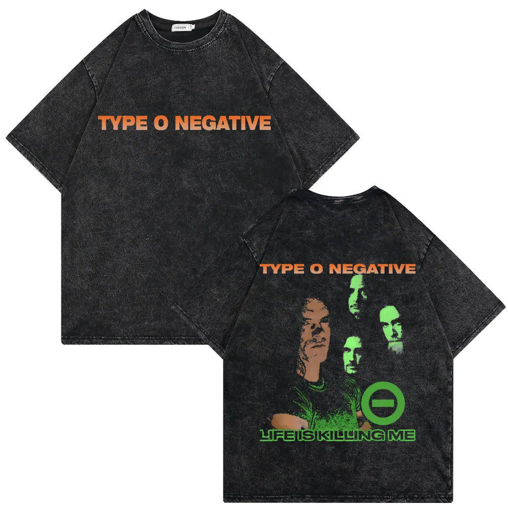Washed Vintage Type O Negative Who Will Save The Sane Tshirt Men Women Rock Metal Gothic T-shirt Man Oversized Cotton T Shirts