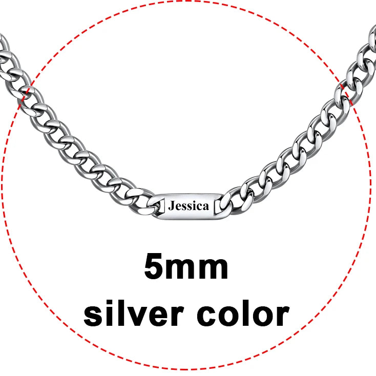 U7 Custom 1-6 Names Cuban Chains Necklaces 5mm/7mm/9mm Chain Black Deep Engrave Family Members Names Fathers Day Jewelry Gift
