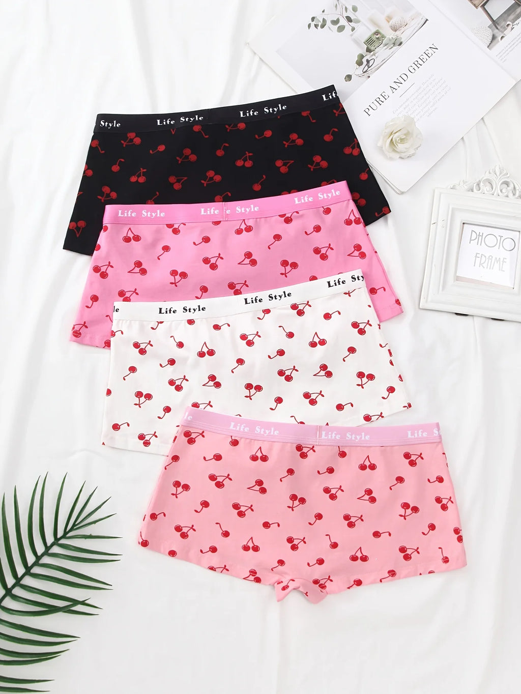 Random 4-Pack Mixed Color Fruit Pattern Cherry Print Ladies' Boxer Briefs Travel Home Casual Cotton Comfortable Underwear