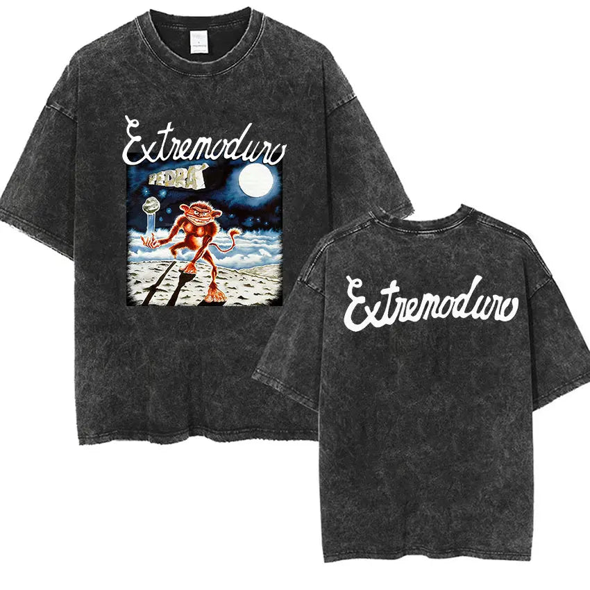 Men's Rock Extremoduro Vintage Washed T Shirts Man Punk Gothic Fashion Short Sleeve T-Shirt Unisex Hip Hop Band Clothing Tshirt