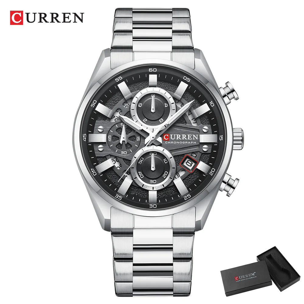 CURREN Men's Chronograph Watch Sport Wristwatch for Men Fashion Design Dial with Date Stainless Steel Band Relogio Masculino