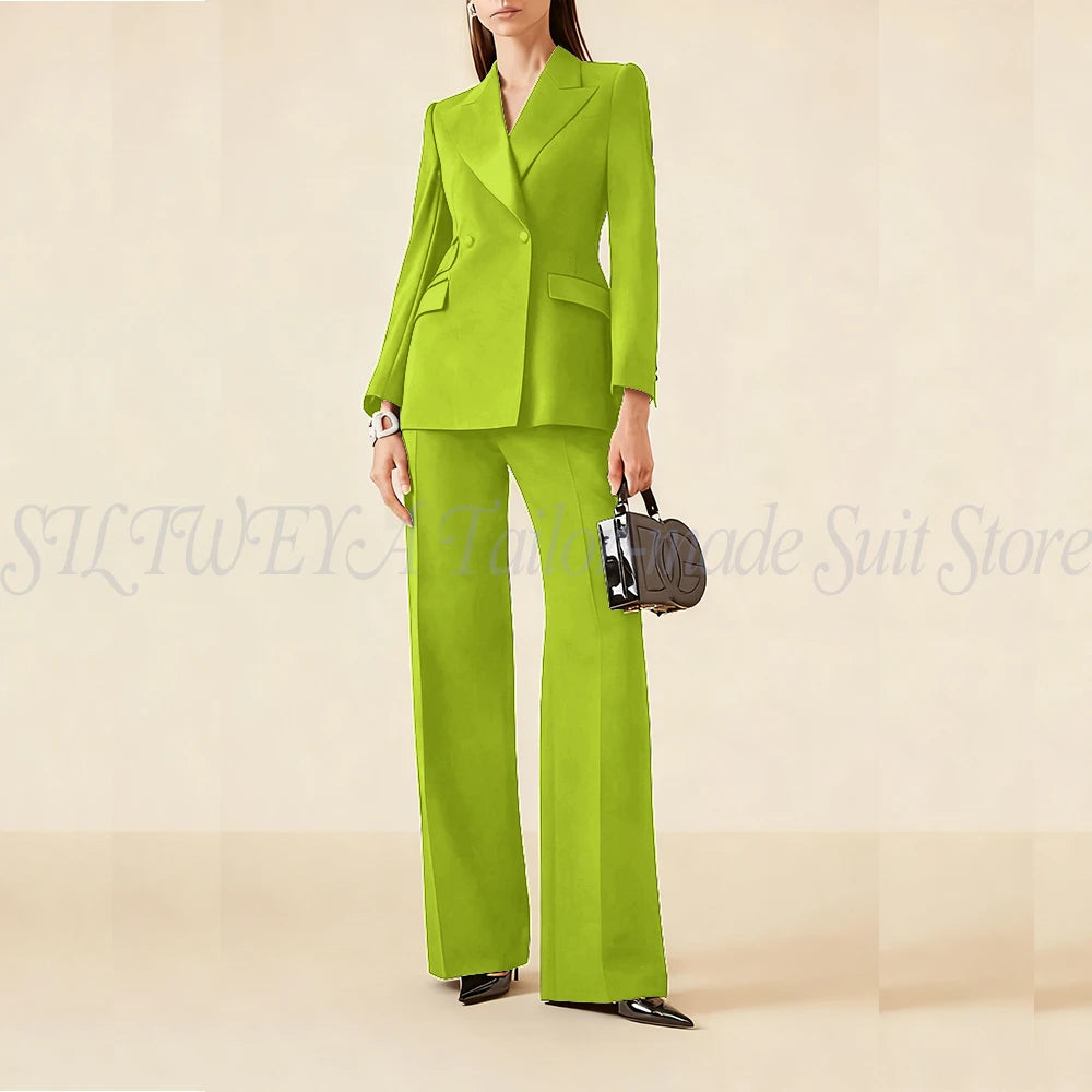 Luxury Classic Black Women's Suits Double Breasted 2 Pieces Jacket Pants Female Clothing Office Banquet Lady's Blazers Sets