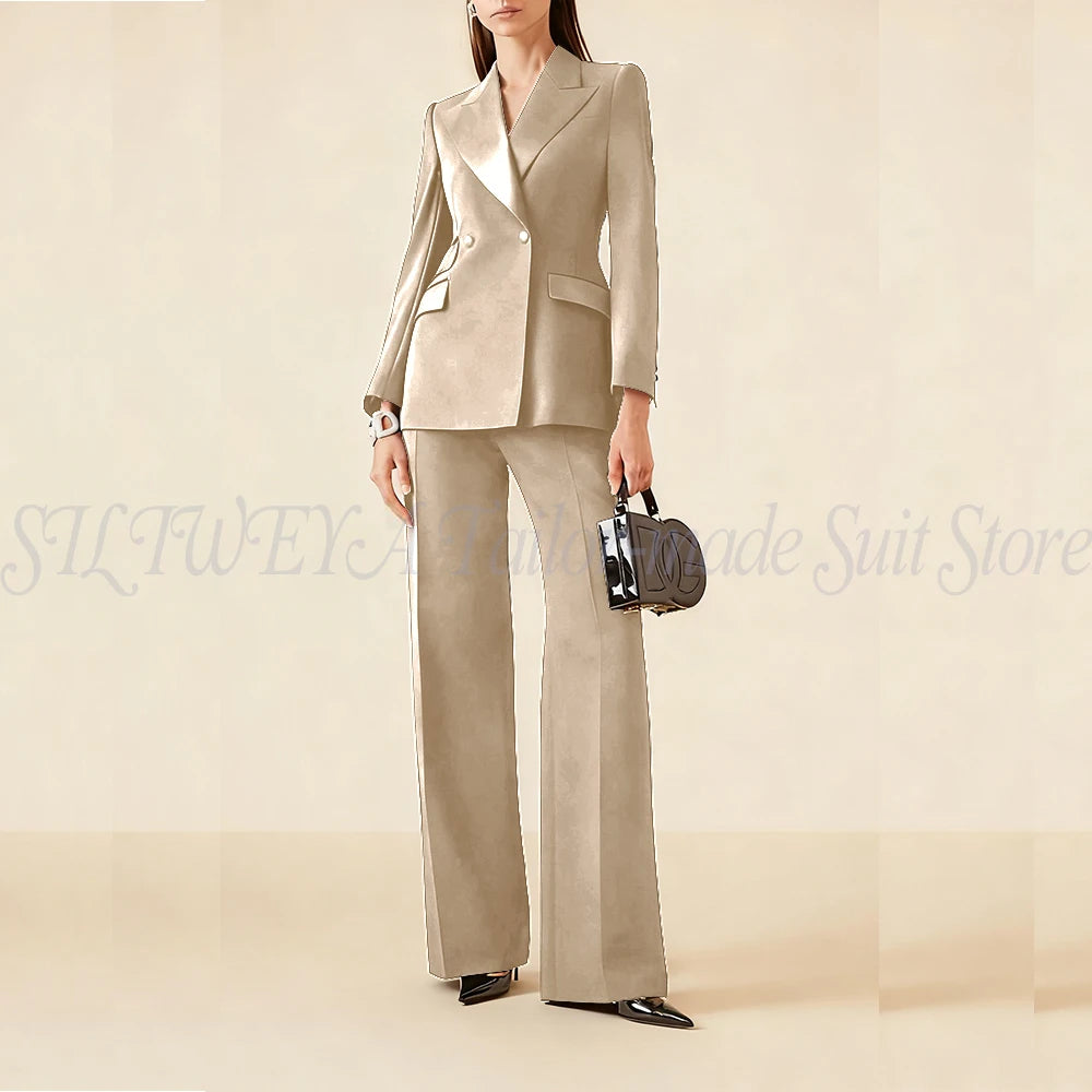 Luxury Classic Black Women's Suits Double Breasted 2 Pieces Jacket Pants Female Clothing Office Banquet Lady's Blazers Sets