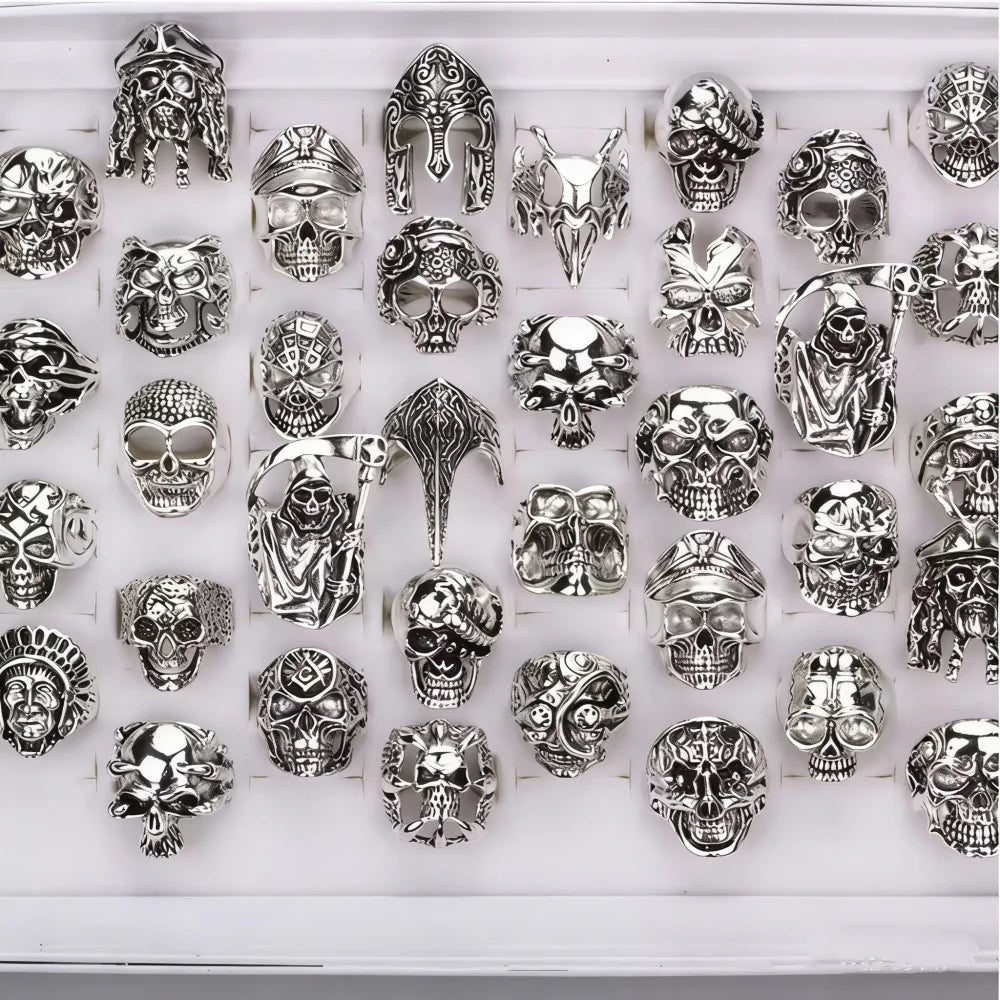 10/15/20Pcs/Lot Retro Gothic Punk Skull Rings Men Women Charm Rock Cool Fashion Jewelry Accessory Daily Party Gift Random Style