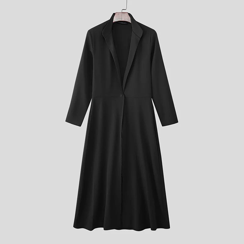 INCERUN Men Blazer Solid Color Stand Collar Long Sleeve Ruffle Long Style Blazer Men Streetwear Autumn 2025 Fashion Male Suits