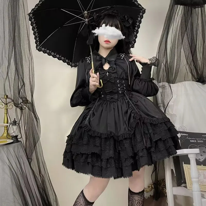 Summer Vintage Victorian Gothic Lolita Dress Women Punk Style Sweet Lace Bow Eveing Party Dresses Harajuku Y2k Princess Dress