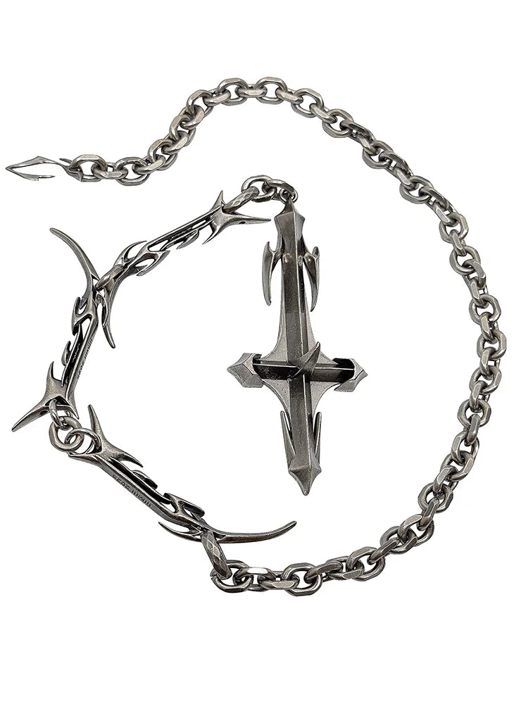 Gothic Cross Chain Jewelry Set for Women Men, Punk Statement Necklaces Rings Accessories, Edgy Party Jewelry Collection