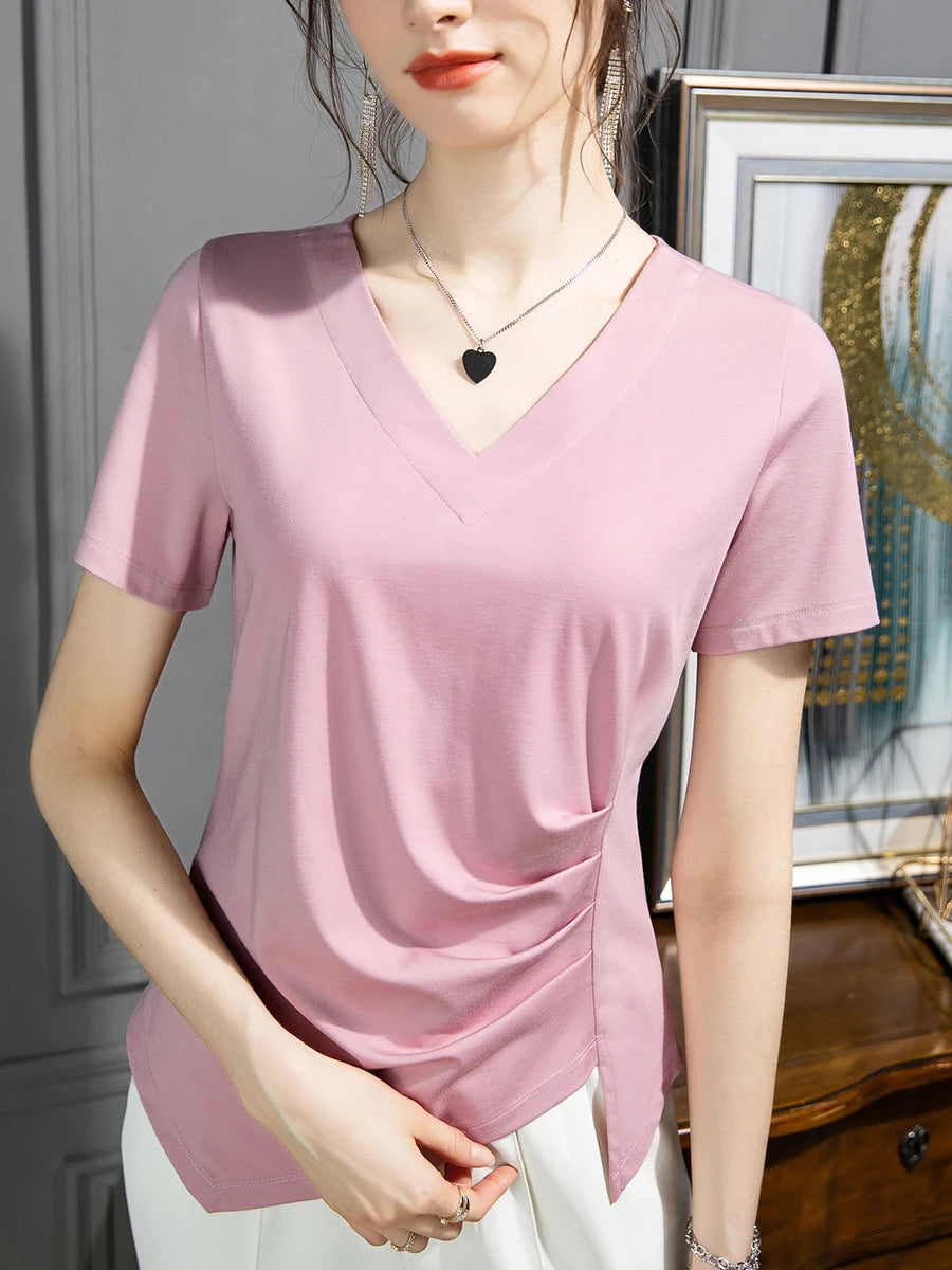 Y2k T Shirt Women 2024 Summer Clothes Top Women Stylish White Woman Blouse Plus Size V-neck Cotton T-shirt S-3xl 4xl