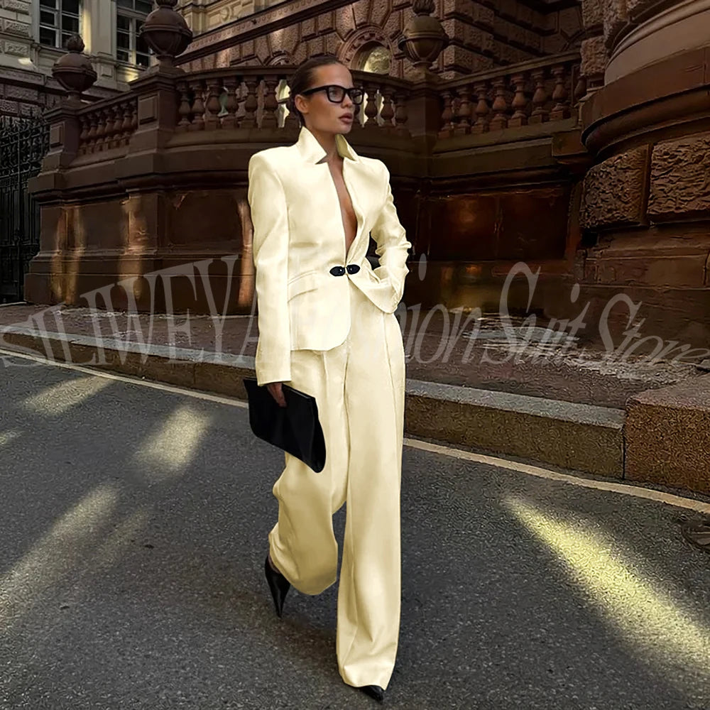 Luxury White Suit For Women 2 Pieces Jacket Pants Office Lady Chic Outfits Fashion Trousers Smart Casual Female Blazer Set