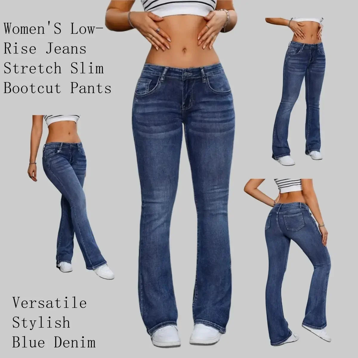 Y2k Jeans For Woman Blue Stretch Flare Denim Pants Vintage Retro Fashion Minimalist Elastic Waist Comfort Fit Trendy