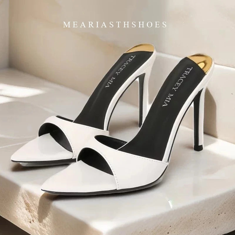 2025 New Summer Women's High-heeled Sandals Transparent High-heeled Slippers Stiletto Pointed Toe Slip-on High-heeled Sandals