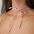 Gothic Aesthetic Vintage Cute Bowknot Heart Pink Lace Choker Necklace For Women Y2K Party Jewelry Accessories Gift