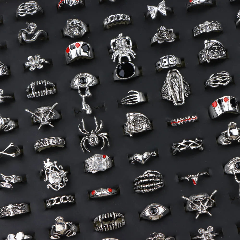  10/20/23/45Pieces Retro Punk Skull Eye Rings Set For Women Mix Style Fashion Vintage Spider Flower Skeleton Jewelry Party Gift