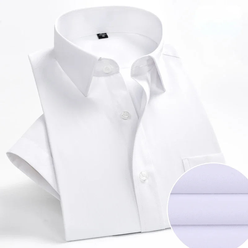 Plus Size Men's Social Short Sleeve Business Casual Shirts Brand Slim Fit Plain Dress Shirts White Black Red Multi-color KOACUS