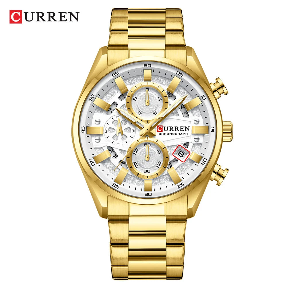CURREN Men's Chronograph Watch Sport Wristwatch for Men Fashion Design Dial with Date Stainless Steel Band Relogio Masculino