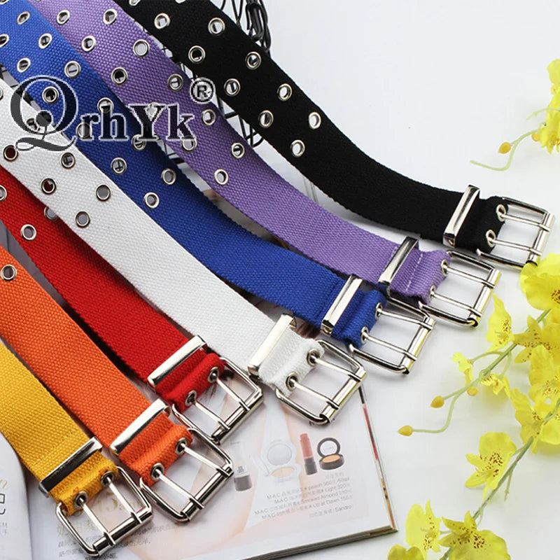 Double-Grommet Canvas Belt | Unisex Punk Style