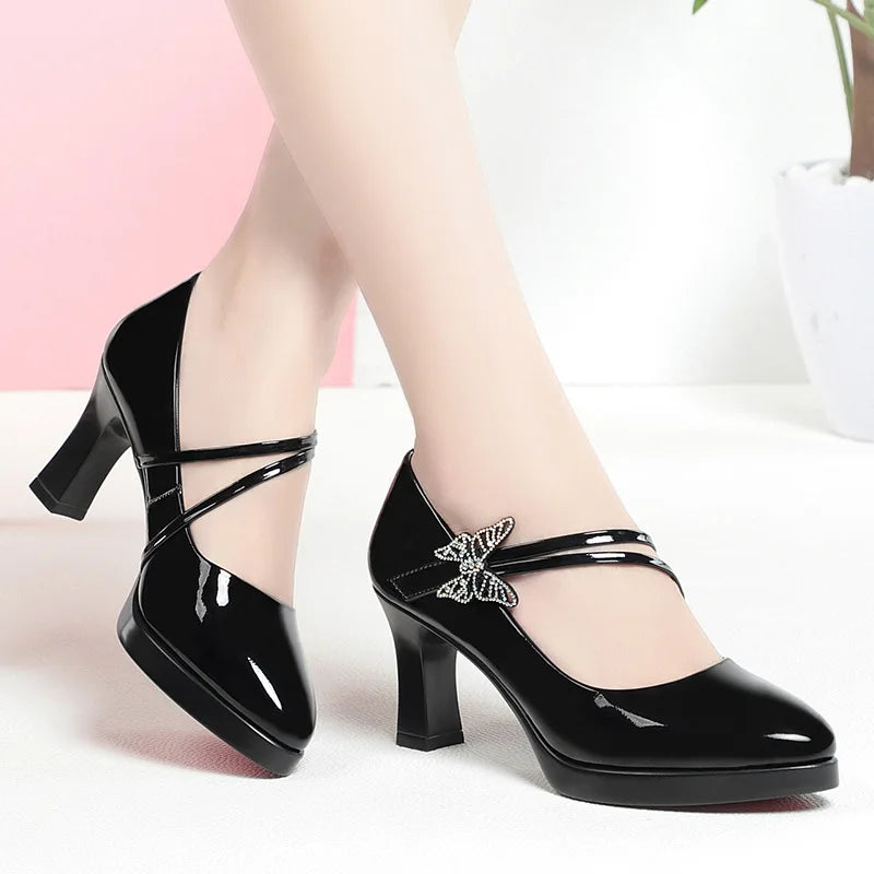 2023 Spring And Autumn New High-heeled Single Shoes Leather Small Leather Shoes Catwalk Shoes Ladies Dancing Bride Wedding Shoes