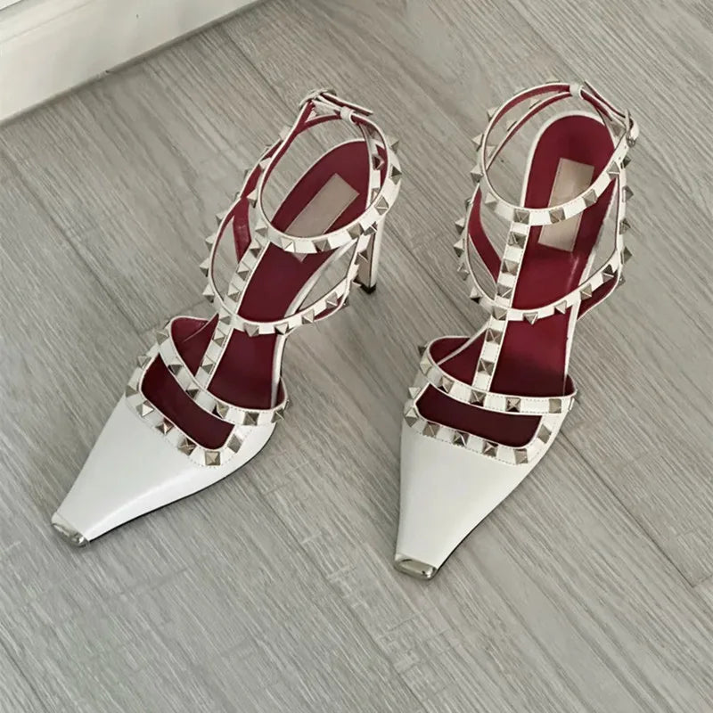 Summer Fashion Square toe Rivet Women Pumps Sexy Narrow Band Mary Janes Slingbacks High heels Chic Party Dress Sandals Shoes