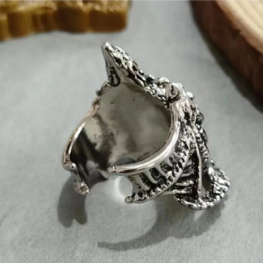 Gothic Dragon & Pterosaur Wing Ring, Adjustable Open Ring for Men & Women, Punk Style Vintage Jewelry, Bold Gift