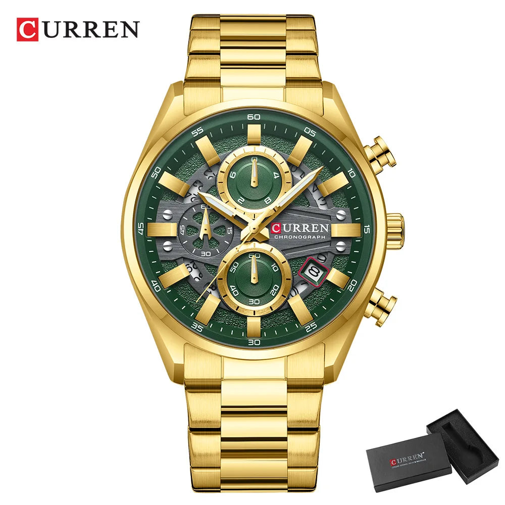 CURREN Men's Chronograph Watch Sport Wristwatch for Men Fashion Design Dial with Date Stainless Steel Band Relogio Masculino