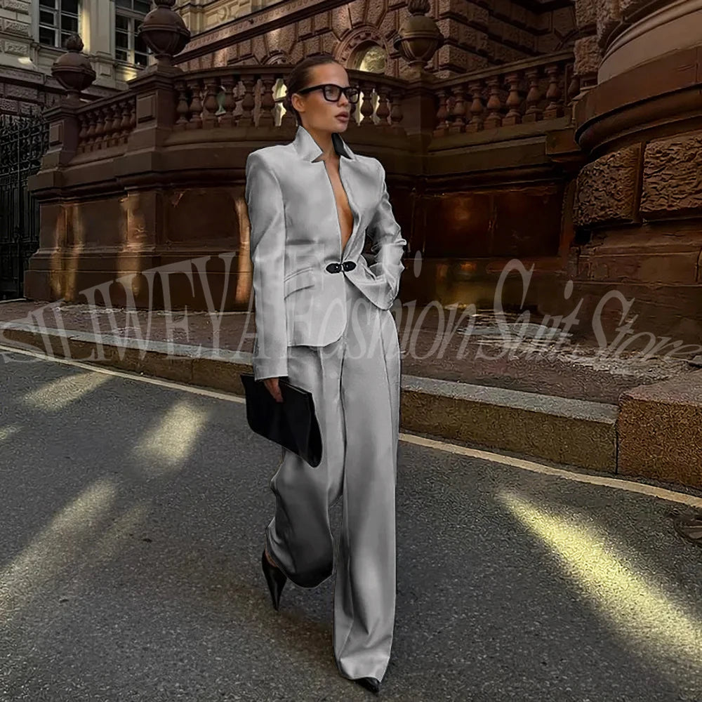 Luxury White Suit For Women 2 Pieces Jacket Pants Office Lady Chic Outfits Fashion Trousers Smart Casual Female Blazer Set