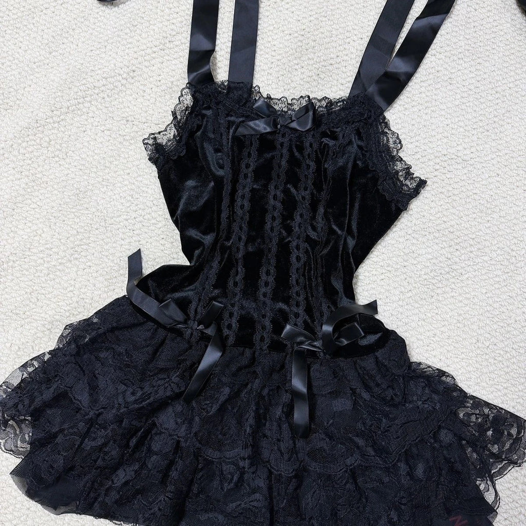 Gothic Dresses 2000s Women's Sexy Camis Sling High waist Lace Tiered Mini Dress Harajuku  Streetwear Femme Aesthetic Short Dress