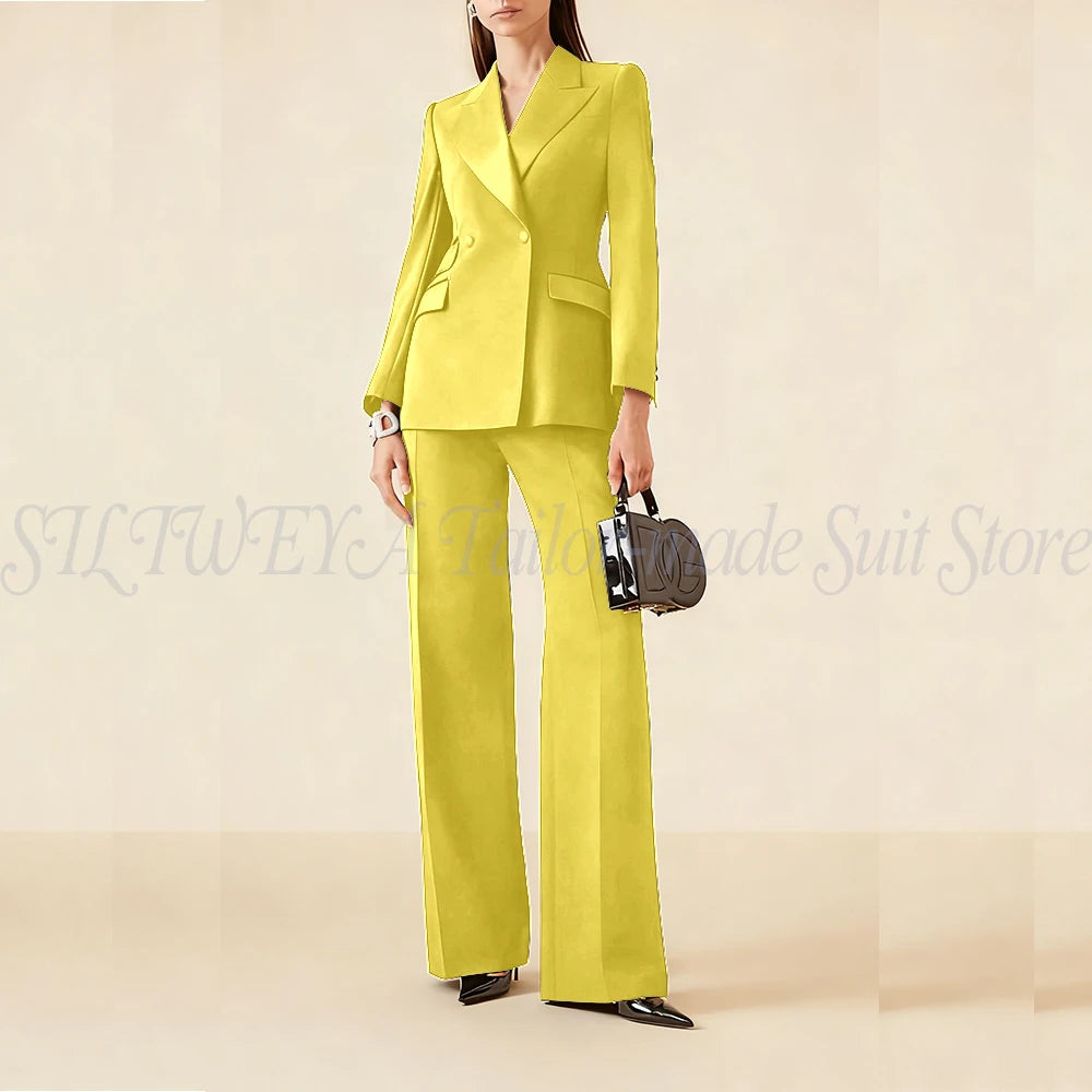 Luxury Classic Black Women's Suits Double Breasted 2 Pieces Jacket Pants Female Clothing Office Banquet Lady's Blazers Sets