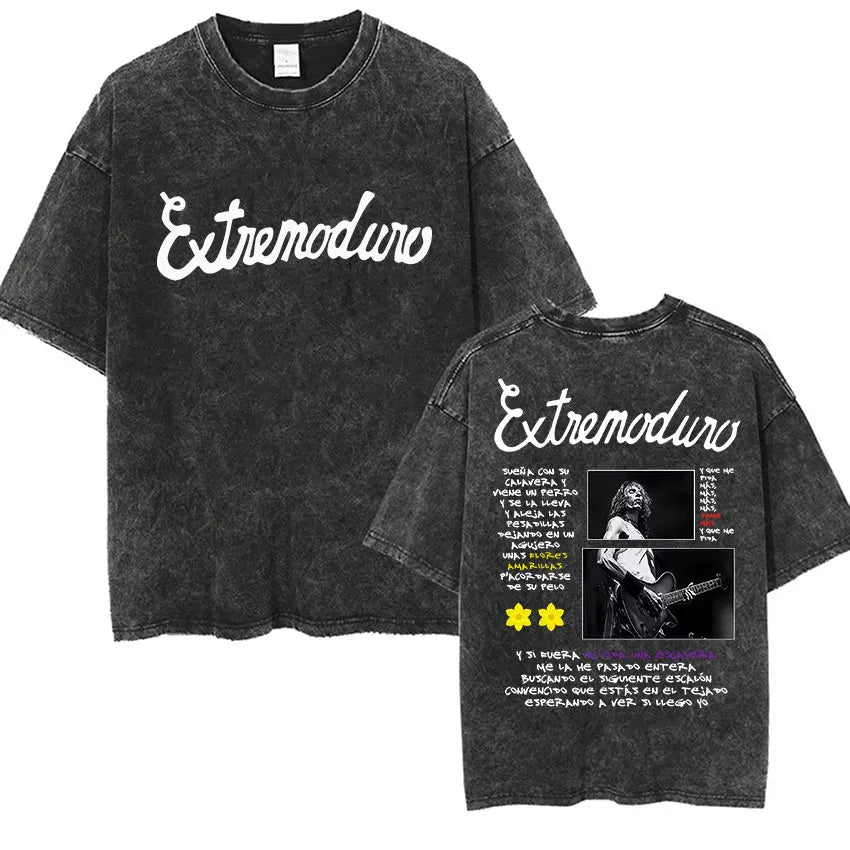 Men's Rock Extremoduro Vintage Washed T Shirts Man Punk Gothic Fashion Short Sleeve T-Shirt Unisex Hip Hop Band Clothing Tshirt