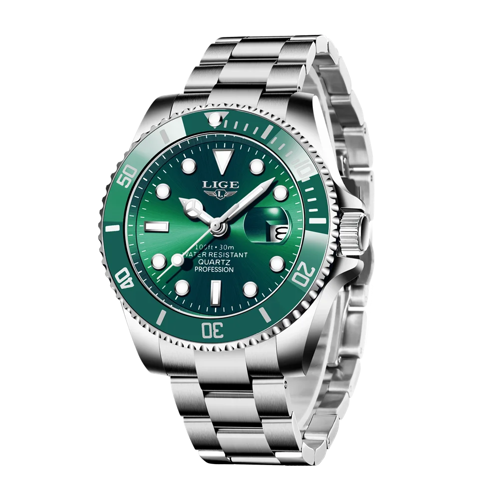 LIGE Top Original Men Quartz Watches Blue Waterproof Watch for Men Stainless Steel Quartz Men Luxury Watch Luminous Wristwatch