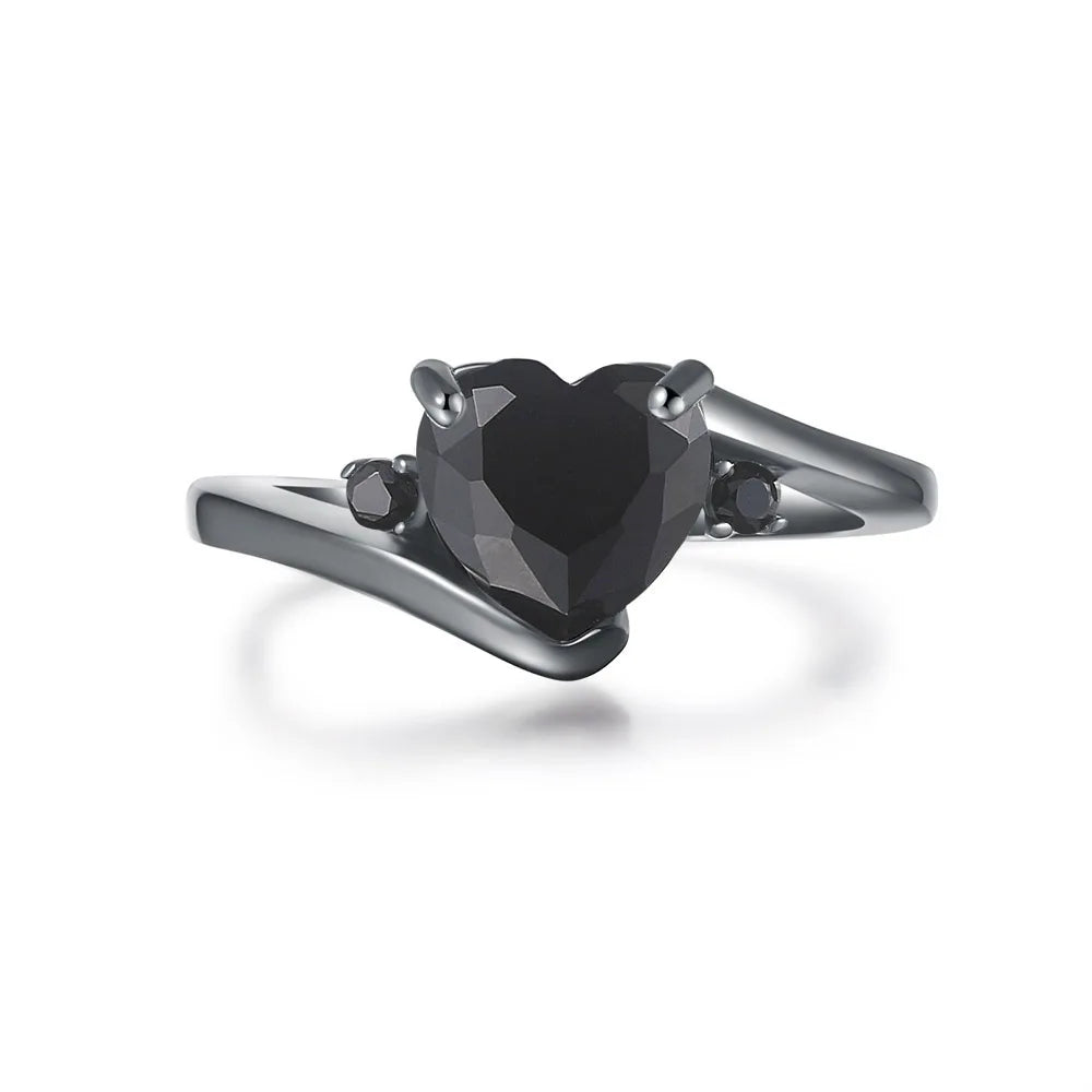 Goth Punk Rings For Women Black Gold Color Heart Purple Red Crystal Rings Grunge Gothic Accessories Vintage Fashion Jewelry R181