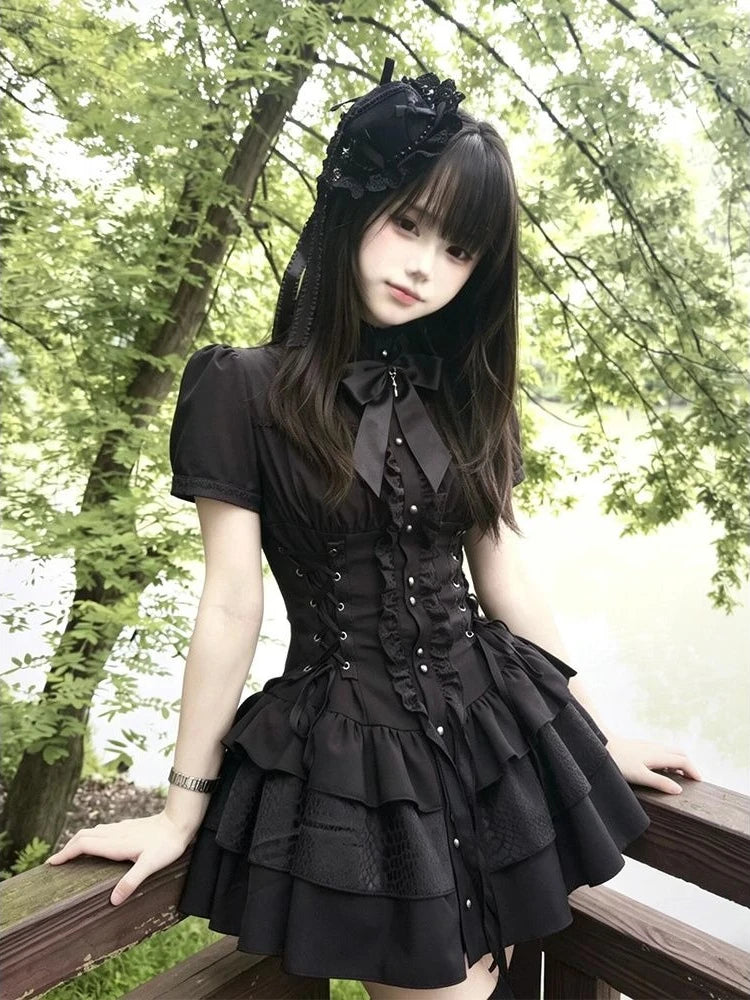 Gothic New Y2k Summer Elegant Dress Women Designer Vintage Aesthetic Skinny Bow Black Spicy Girl A-shaped Dresses Female 2026
