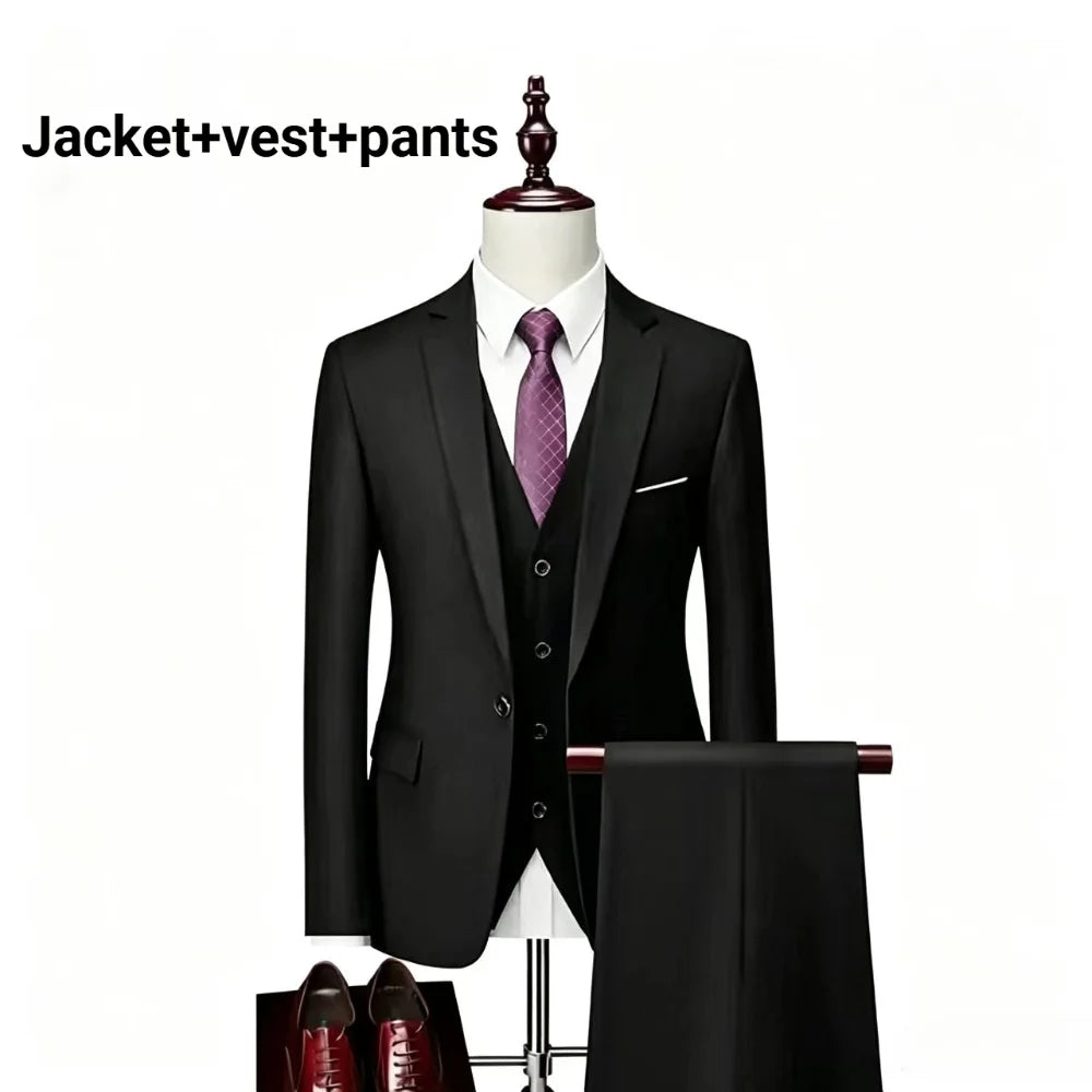 Men Slim Fit 3 Pieces Suit Set Lightweight Business Office Party Blazer Vest Pants Formal Male Tuxedo Suit For Prom Daily Wear