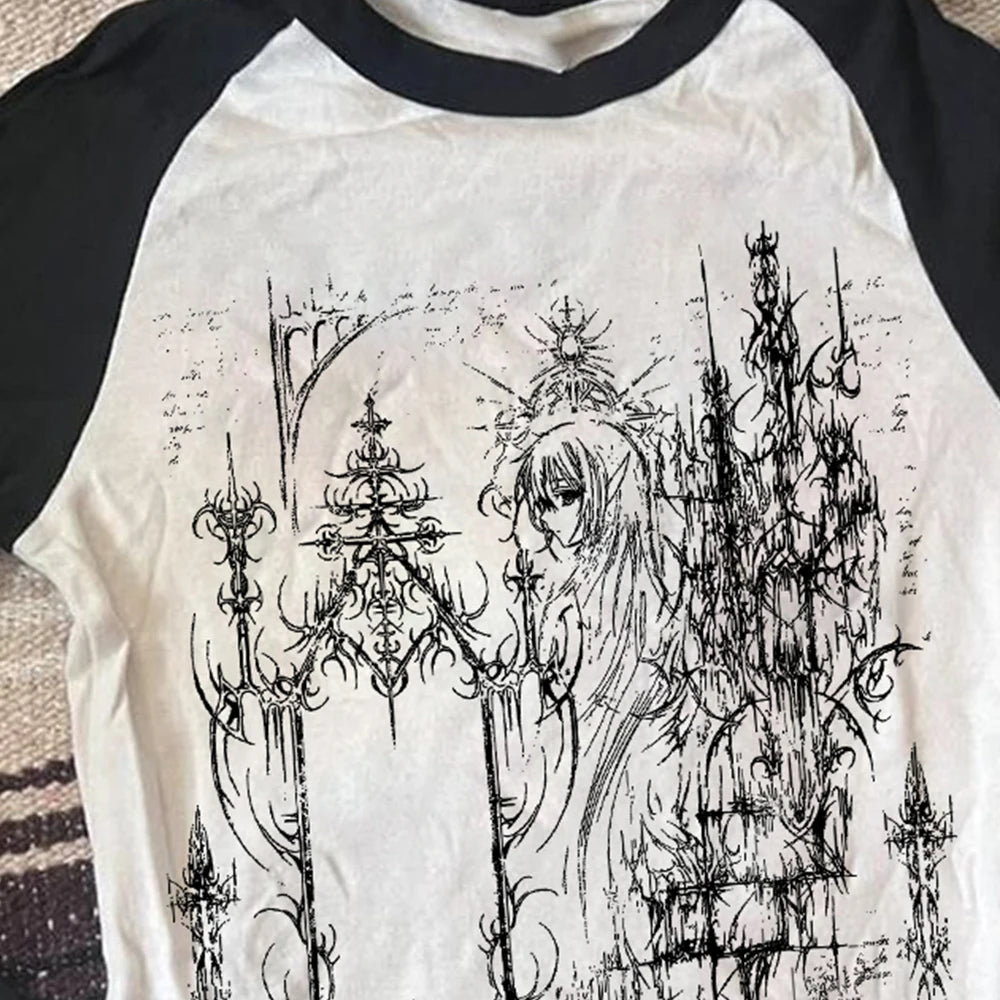 Y2K style top parody Harikuro short top women's clothing girl style printed T-shirt Y2K 2000s women's clothing