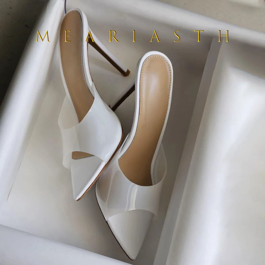 2025 New Summer Women's High-heeled Sandals Transparent High-heeled Slippers Stiletto Pointed Toe Slip-on High-heeled Sandals