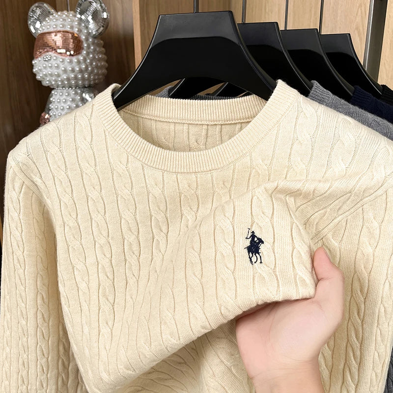 High Quality Men New Long-Sleeved Knitwear Round Neck Jacquard Solid Color Pony Embroidery Classic Fashion Hot-Selling Men'swear