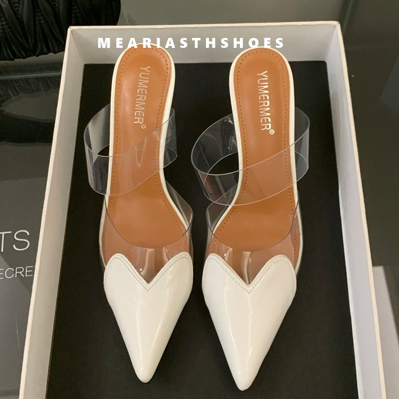 2025 New Summer Women's High-heeled Sandals Transparent High-heeled Slippers Stiletto Pointed Toe Slip-on High-heeled Sandals