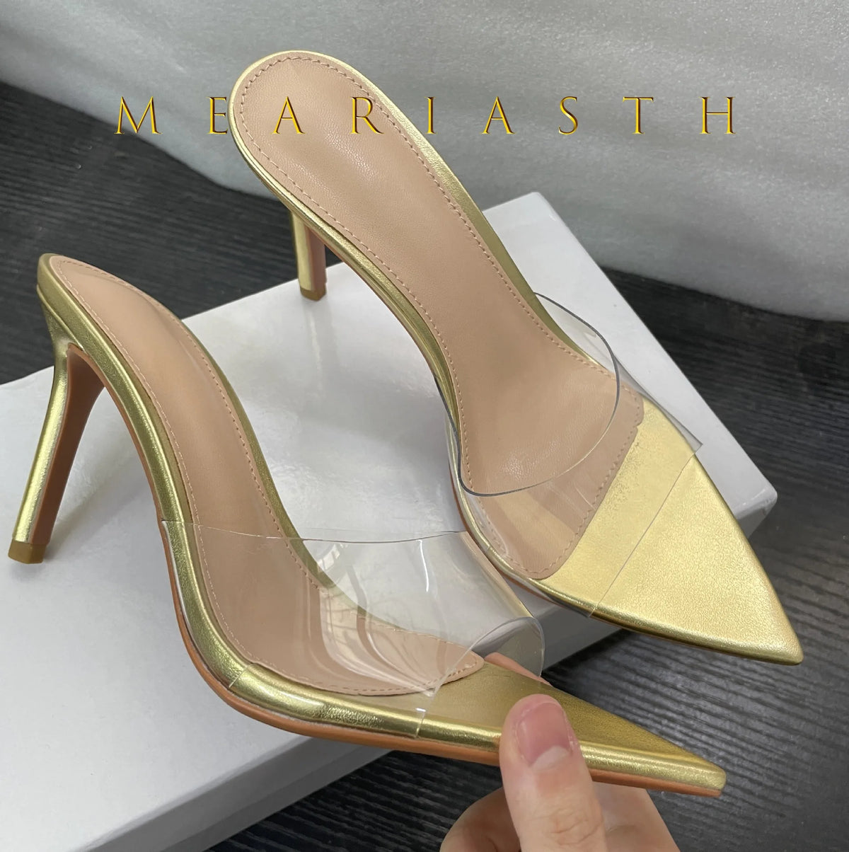 2025 New Summer Women's High-heeled Sandals Transparent High-heeled Slippers Stiletto Pointed Toe Slip-on High-heeled Sandals