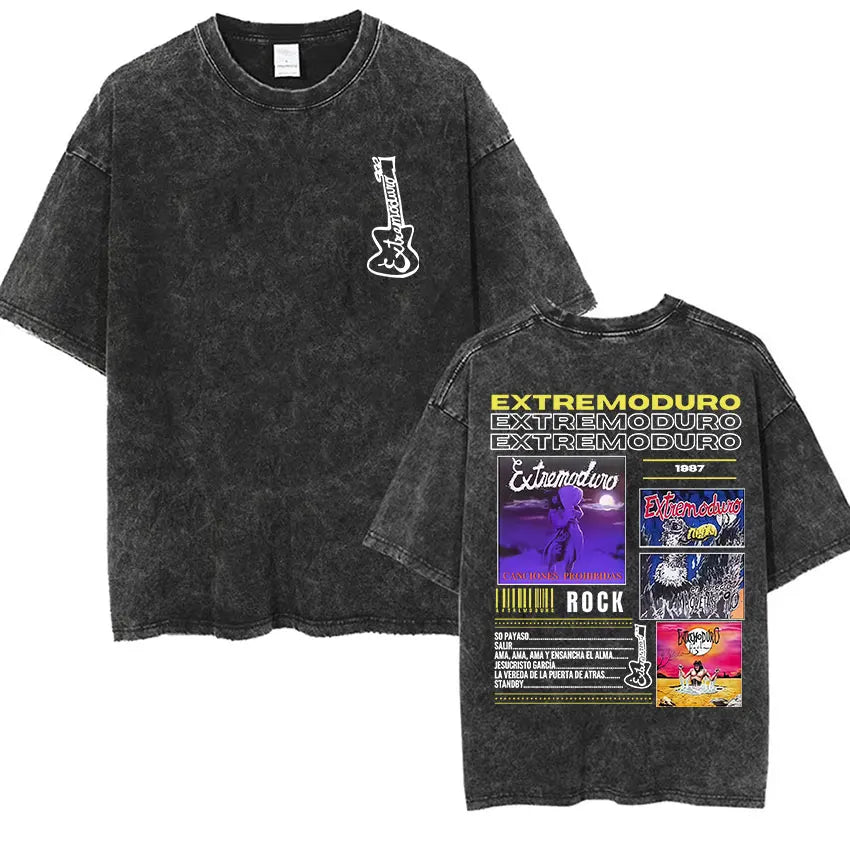 Men's Rock Extremoduro Vintage Washed T Shirts Man Punk Gothic Fashion Short Sleeve T-Shirt Unisex Hip Hop Band Clothing Tshirt