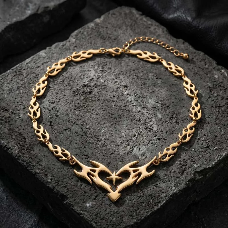 Gothic Flame Heart Choker Necklace