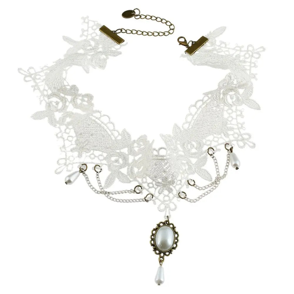 Gothic Fashion White Lace Statement Short Wedding Choker Collar Jewelry Bridal Necklace