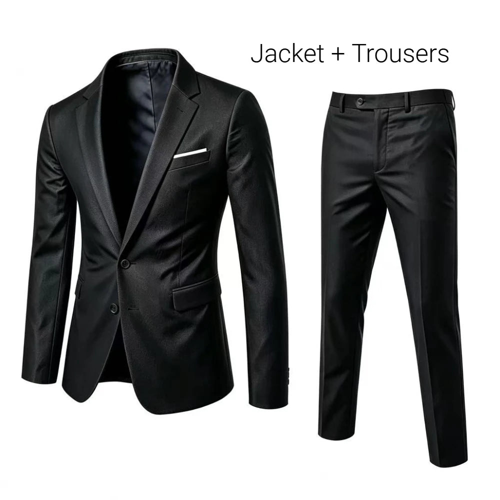 Men's 2 Piece Suit Set Elegant Solid Color Lightweight Blazer Pants Formal Business Dress Classic Tuxedo for Party Groomsmen